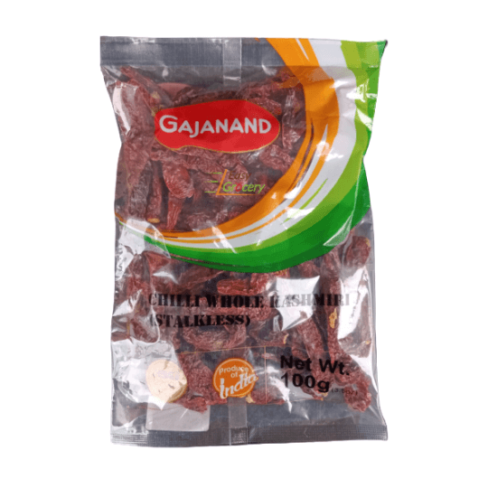 GAJANAND CHILLI  WHOLE KASHMIRI STICK LESS 100 G
