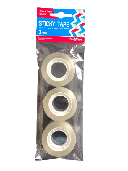 CLEAR STICKY TAPE PACK 33M PACK OF 3