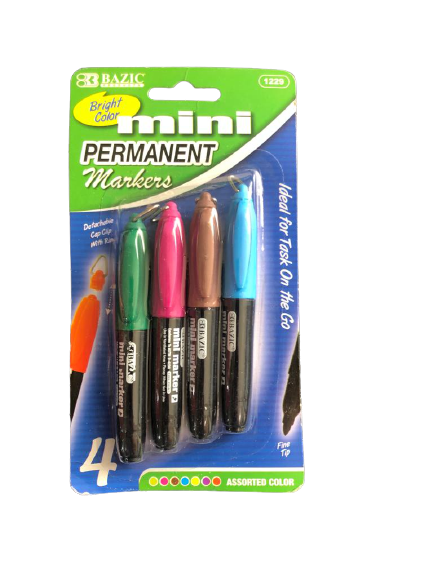 BAZIC D MINI PERMANENT MARKERS PACK OF 4 NO 1229