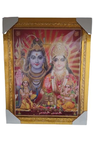 SHRI SHIVJI'S FAMILY PAPER LAMINATED PHOTO FRAM 9"X12" GOLDEN BORDER